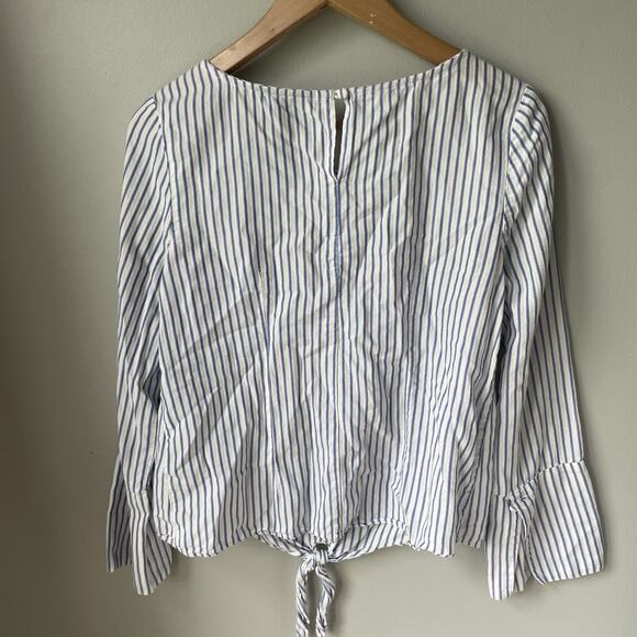 Nanette Lepore Front Tie Gold Embellished Blue White Stripe Blouse Womens Small - Picture 5 of 10